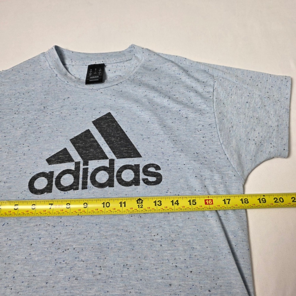 Adidas Graphic T-Shirt Women Small Blue Speckled Neps Distressed Logo Relaxed - Picture 4 of 11
